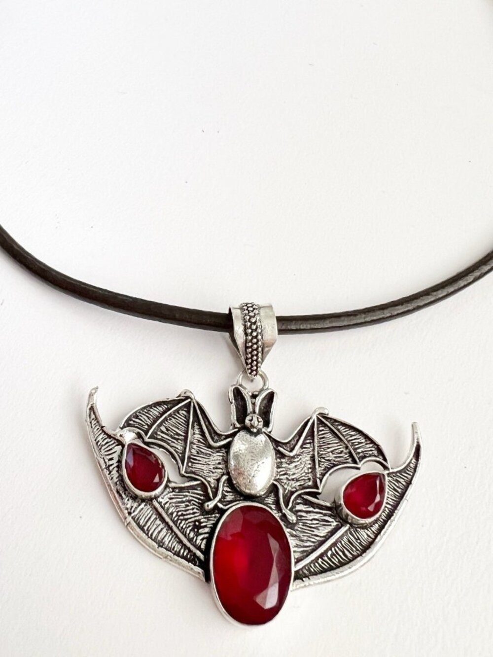 925 Sterling Silver BAT Garnet Necklace Gemston Handmade womens Jewelry